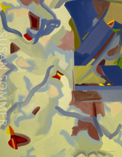 Susan Sommer, Blue Stone & Leaves, oil on linen, gesture abstraction